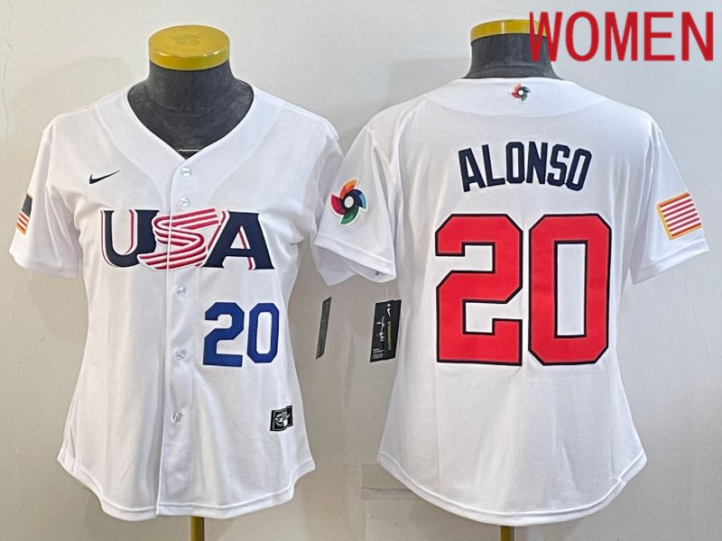 Women 2023 World Cub USA #20 Alonso White Nike MLB Jersey1